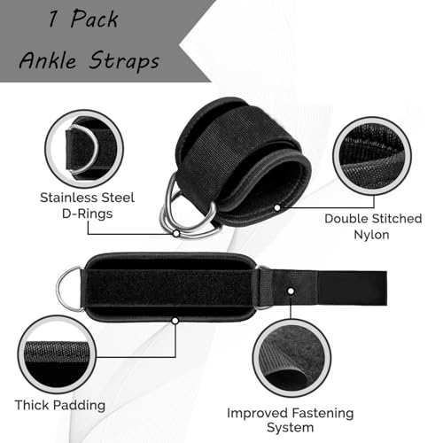 Ankle Strap Ankle Resistance Band Wrist Cuff Padded Strap Adjustable Fitness Glute Kickback D-Ring for Cable Machine Gym Foot Leg Training Brace Support 1 Pack - color: black