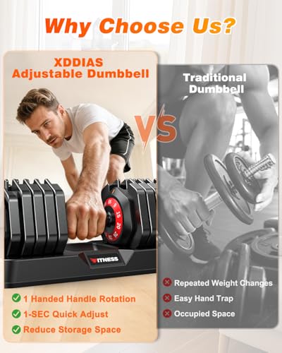 XDDIAS Adjustable Dumbbell Set for Home Gym Workout | 25 to 90 lbs, non-slip knurled grip, compact storage, one-hand adjustable - size: 55LB Pair