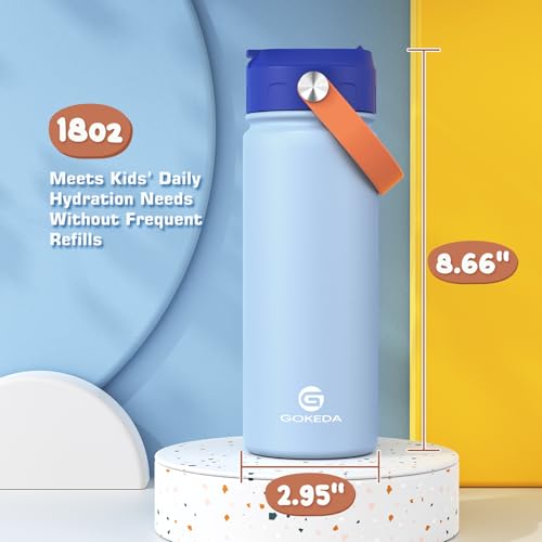 GoKEDA 18oz Kids Water Bottle, Insulated Water Bottles with Stickers, 18/8 Stainless Steel Vacuum Leak Proof Straw Cup for School, Gifts for Boys(Dark Blue) - color: Sapphire Blue