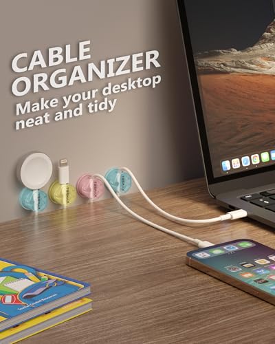 Magnetic Cable Clips 360° Rotation Cord Holder, 12 Pack Cord Organizer 1s Lock Cable Smooth Adjustable Desk Organizers and Accessories, Adhesive Cord Clips for Nightstand,Phone,Wall,Car,Home Office - color: Macaron, size: 12 PACK