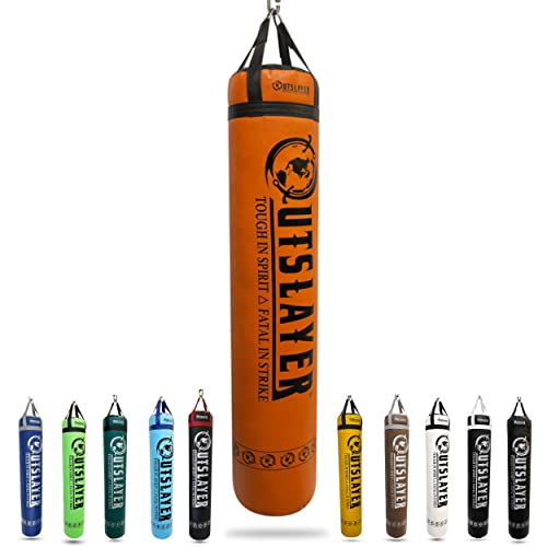 Outslayer Muay Thai Kickboxing Heavy Punching Bag – 6ft 130 lb – Made in USA – for MMA, Boxing & Training - color: Orange/Black, size: With Bottom D-Ring