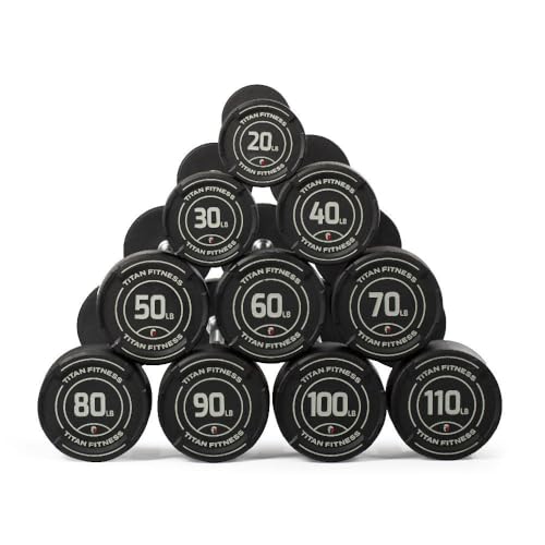 Titan Fitness Rubber Curl Fixed Barbells, Pre-Loaded Weight Bar for Strength Training & Weightlifting - color: Straight Fixed Barbell, size: 20-110 LB Set