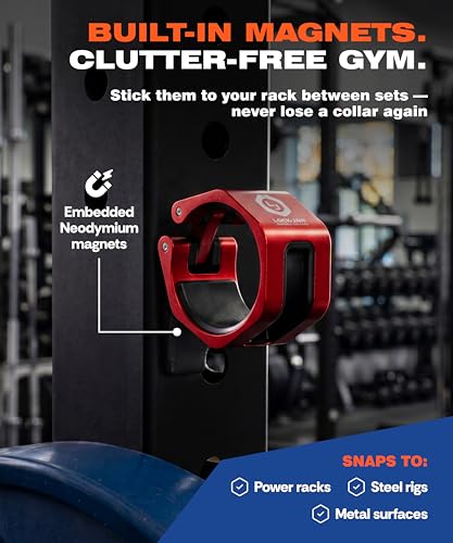 Lock-Jaw Metal Barbell Collars - Barbell Clamps - 1 Pair – Heavy Duty Bar Clamps for 2” & 50mm Olympic Bars – Secure Weight Bar Clamps for Strength Training & Home Gym Accessories - color: Red