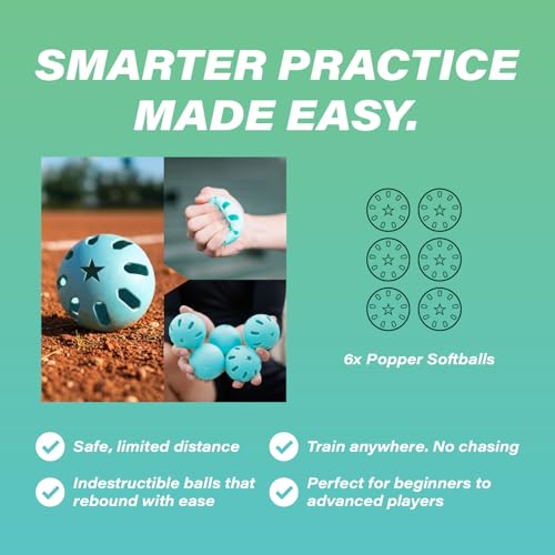 Bandit Sports Popper Softballs, Made of Impact-Resistant and Rebounding Material, Perfect Practice Softballs & Softball Hitting Ball Training, 6 Pack