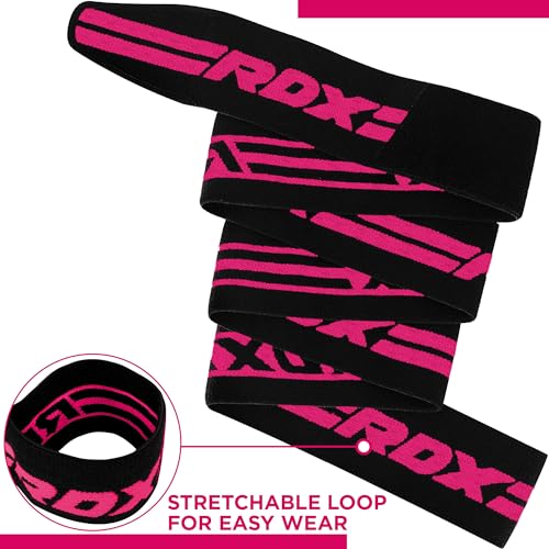 RDX Knee Wraps for Weightlifting, 78” Elasticated Straps Power Lifting Leg Press Support Gym Fitness Squats Workout Men Women - color: Pink Black