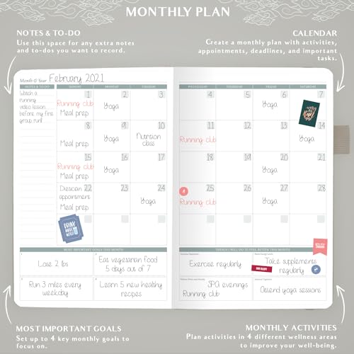 Legend Wellness Planner & Food Journal – Daily Diet & Health Journal with Exercise & Weight Loss Tracker – Nutrition Diary, 6 Months (Foggy Alps) - color: Foggy Alps Gold Foil, size: A5 (5.8” x 8.3”)