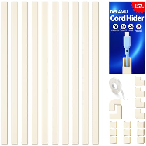 Delamu 157in Cord Covers for Wires on Wall, Cord Hider for 1 Cord, Paintable Cable Hider, Cable Management Wire Covers for Cords, L15.7 W0.55 H0.4in, Beige - color: Beige, size: 157in L x 0.55in W x 0.4in H