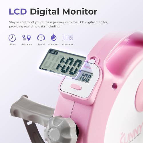 Sunny Health & Fitness Smart Under-Desk Bike Exerciser, Low-Impact Cardio Cycling Equipment for Home/Office, Mini Paddler for Arm/Leg Mobility Training, Free SunnyFit App - color: Pink