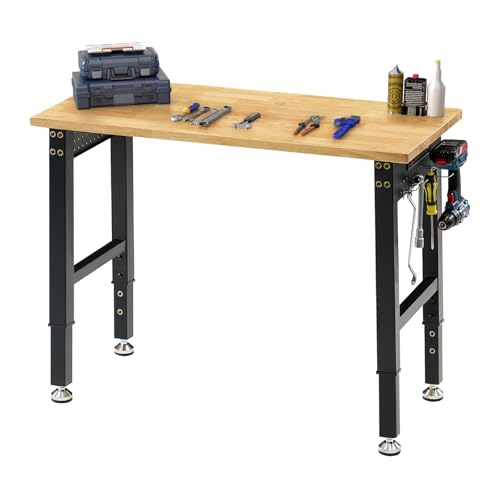 SPECRAFT Adjustable Heavy Duty Workbench with 4 AC Outlet and 2 USB Ports Power Outlets, 2000 Lbs Capacity, Rubber Wood Top for Garage, Workshop, Office - color: Black, size: Standard/44"x20"