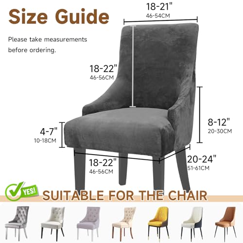 Velvet Wingback Dining Chair Cover Soft Stretch Accent Chair Cover Slipcover Thick Plush Wing Back Chairs Covers Furniture Protect Washable Chairs Protector Covers for Dining Room (Dark Grey, 2) - color: Dark Grey