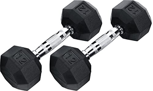 Ader 2lb-120lb Black Octagon Rubber Dumbbells Pair - size: 12lb