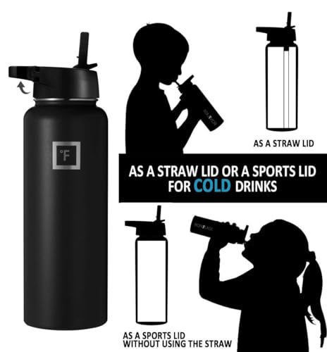 IRON °FLASK Carabiner Straw Lid for Wide Mouth Insulated Sports Water Bottles, Simple BPA Free, 2 Lids, 4 Straws, 2 Cleaning Brushes
