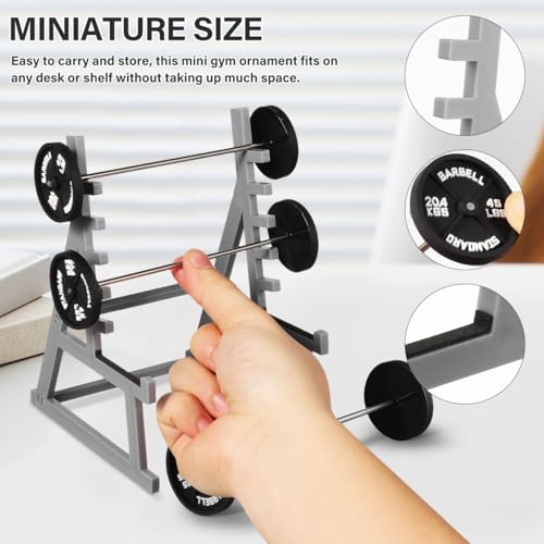 TOYANDONA Mini Fitness Model Squat Rack Pen Holder with Barbell Display Stand for Dollhouse Gym Desk Decor 6.29X4.72X3.93Inch Miniature Dollhouse Accessory