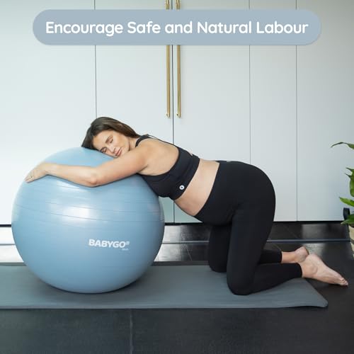 BABYGO Birthing Ball - Pregnancy Yoga Labor & Exercise Ball & Book Set Trimester Targeting, Maternity Physio, Birth & Recovery Plan Included Anti Burst Eco Friendly - color: Mist, size: 65cm - Manual