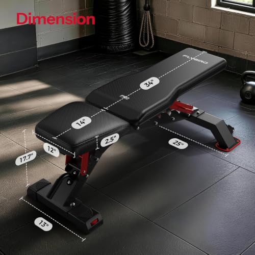 FLYBIRD WB7 Weight Bench, 1300LBS Commercial Adjustable Weight Bench, Workout Bench for Home Gym, Flat Incline Bench Press Heavy Duty Bench with 34'' Extra-Long Backrest and Easy-Roll Wheels - color: Black