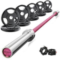 RitFit Barbell Weight Set - 4/6FT Olympic Barbell with Weight Plates (55-115LB Total) - Weightlifting Equipment for Squats, Curls, Deadlifts, Presses, Hip Thrusts - color: Pink, size: 6FT With 155LB Plates
