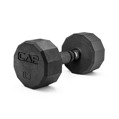 CAP Rubber Coated Dumbbell Weights, Free Weights for Home Gym Strength Training, Anti-Roll Hex Dumbbells with Black, Chrome & Comfort Grip Handles, Singles - size: 15 lb, style: 12-Sided - Black Handle