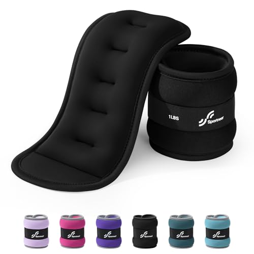 Sportneer Ankle Weights Wrist Weights Pair of 1/2/4/6/10 LBS for Men Women Kids Strength Training Wrist and Ankle Weights Set with Reflective Strips for Dancing Running Walking Fitness Workout Gym - color: Black, size: 1 lbs x 2