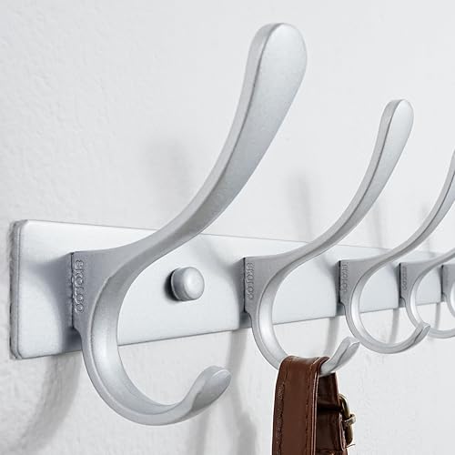 SKOLOO Coat Rack Wall Mounted - 6 Hooks, Heavy Duty, Stainless Steel, Metal Wall Hangers, Sturdy Coat Hooks for Hanging Coats, Jacket, Clothes, Hat, Cold Light Silver - color: Matte Silver, size: 6 Hook(1 Pack)