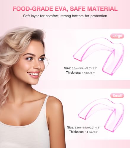Anti Grinding Guard, Mouth Guard for Grinding Teeth at Night,Mouth Guard for Sleeping,Transparent Pink, 4 Pack/2 Size, Night Guards with 2 x 5X Mirror Case - size: 2 Sizes (4 Pack)
