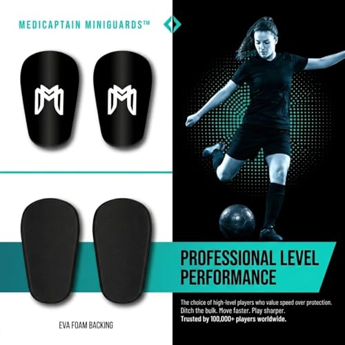 MediCaptain MiniGuards - Mini Shin Guards for Soccer Players - Tiny Shin Pads for Men, Women, Teens - Miniature Shin Guards 3.9 x 2.4 inch - Perfect for High Level Soccer Athletes - color: Black