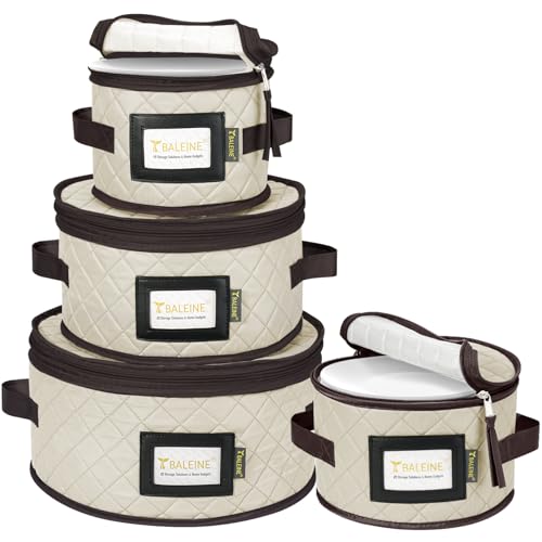 BALEINE China Storage Containers, Sturdy Quilted Wine Glass Storage, Plate Organizer with Carry Handles, Moving Boxes for Dishes, Cups, Mugs and Stemware (Plate Set, Soft Shell Cream) - color: Cream, style: Plate Set-Soft Shell
