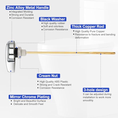 Toilet Handle Replacement Parts Kit, Side Mount Toilet Flush Handle for TOTO THU004-CP Trip Lvr for TOTO ST701, CST854, CST884 (Zinc Alloy & Copper Lever) - color: Bright Silver (Straight shape)