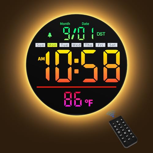 Maxstar Led Digital Wall Clock with Timer, Seconds, Temperature, Date, DST, Nightlight, RGB Color, Alarm Clock, 5-Level Display Brightness, Digital Clock Timer for Classroom, Bedroom, Garage, Gym - color: Multicolor