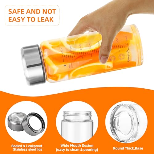 Glass Juice Bottles 6 Pack 16 oz - Wide Mouth Glass Water Bottles with Lids - for Juicing, Smoothies, Milk, Protein, BPA Free, Reusable, Stainless Steel Lids, Leak Proof, Shaker bottle (500 ml) - color: 6-Pack, size: 16 oz/500 ml