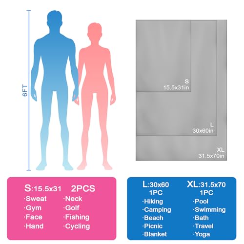 Travel Body Towel L Size Microfiber Quick Dry Lightweight for Men Women Camping Hiking Beach Swimming Pool Yoga Mat Towels(Light Grey, 1 Pack L) - color: Light Grey, size: 1 Pack L