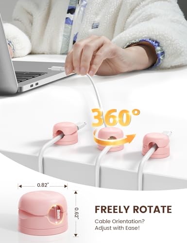 Lamicall 6 Pack Rotatable Spring Cord Organizer, Women Girls Adhesive Cable Management for Desk Nightstand Wall, Office Home Dorm Room Cable Clips Organizer Decor, Phone Charger Cord Holder, Pink - color: Sakura Pink, size: 6Pack
