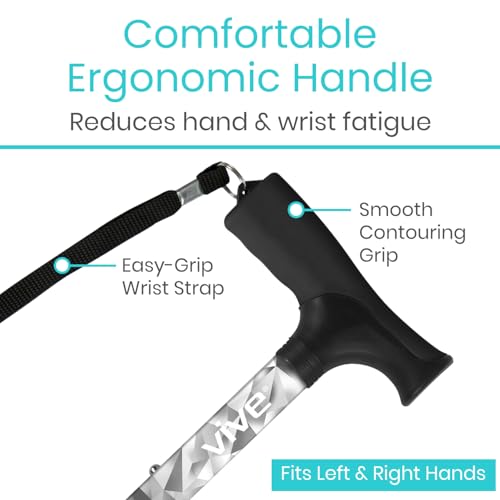 Vive Folding Cane - Foldable Walking Cane for Men, Women - Fold-up, Collapsible, Lightweight, Adjustable, Portable Hand Walking Stick - Balancing Mobility Aid - Sleek, Comfortable T Handles - color: Grey Poly