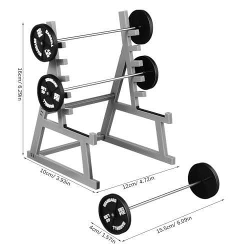 TOYANDONA Mini Fitness Model Squat Rack Pen Holder with Barbell Display Stand for Dollhouse Gym Desk Decor 6.29X4.72X3.93Inch Miniature Dollhouse Accessory