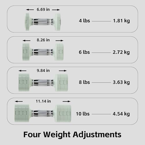 20LBS Adjustable Dumbbell Set, 4 in 1 Free Weights Dumbbells Set for,4lb 6lb 8lb 10lb, with Metal Non Slip Handle，Quick Change，Home Gym Strength Training Equipment for Men and Women - color: light green