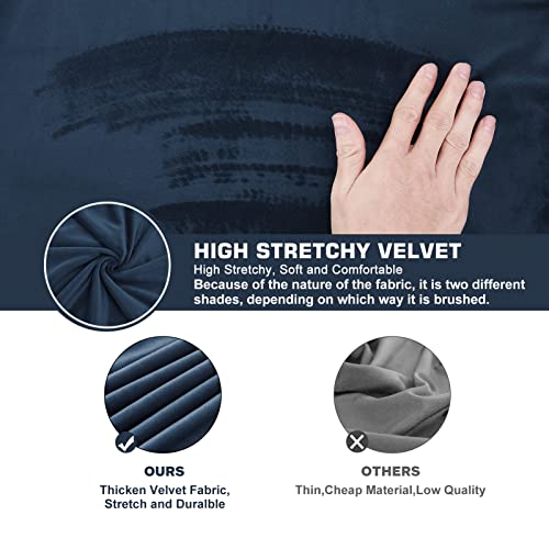 NeColorLife Velvet Square Ottoman Cover,Stretchable Footrest Stool Slipcover with Elastic Band for Rectangle and Square Storage Ottoman(Large,Navy Blue) - color: Navy Blue, size: L Length: 35"-45",Width: 31"-43"