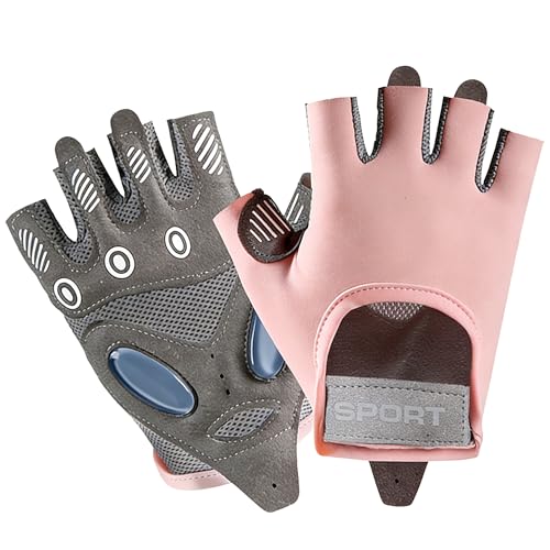 Fingerless Cycling Gloves Women Men Anti-Slip Shockproof Mesh Lightweight Workout Gloves Gym Exercise Fitness Rowing - color: Pink, size: Large