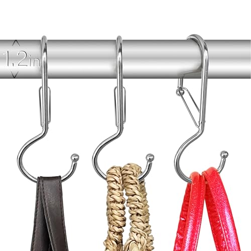6 Purse Hanger for Closet. Tote Hanger. S-Shaped Hooks S Hooks Twist Design. Anti Drop S-Shaped Hook for hanging handbags with Safety Buckle to Prevent Falls. Heavy Duty. (Silver, Twisted) - color: Silver, size: Twisted