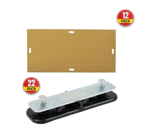 Mytee Products 12 Pack 4' x 8' Tan Ground Protection Mats with Diamond Plated Tread Design & 22 Pcs Single Connectors - Polyethylene Mat, Easily Supports 120 Ton Loads on Lawns, Dirt, & Other Areas - color: Tan, size: 12 - Pack