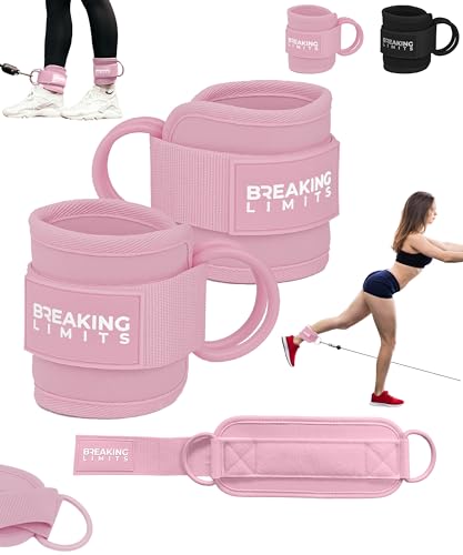 Breaking Limits Ankle Straps for Cable Machines Women - Cable Kick Back Set | Cable Kick Back Ankle Straps, Gym Cable Ankle Strap Attachment, Glute Leg Strap for Cable Machine, Neoprene, Double D-Rings - color: Pink - Pair