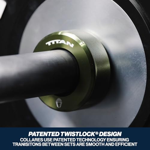 Titan Fitness TwistLock Pro Aluminum Barbell OD Green Collar Set, 59.5mm-51.5mm Sleeve Diameter, Quick Release Olympic Barbell Clamps, Pair of Magnetic Aluminum Weight Clips with Easy-Grip Knurling - color: OD Green