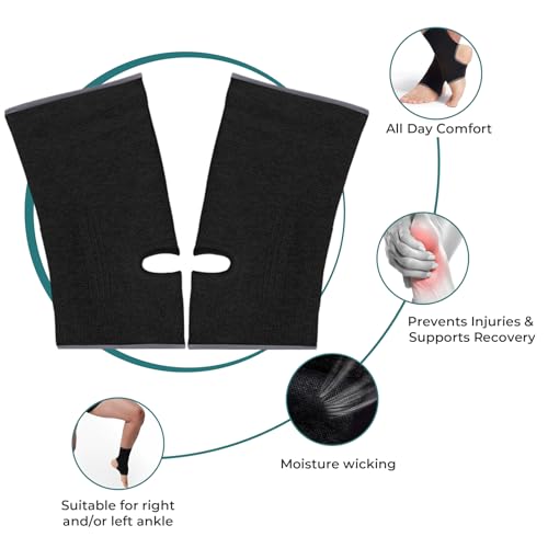 NEOTech Care Ankle Support Sleeve (1 Pair) - Open Heel, Light, Elastic & Breathable Knitted Fabric - Medium Compression - For Men, Women, Kids - Right or Left Foot - Black Color (Size S) - color: Black, size: Small (1 Pair)