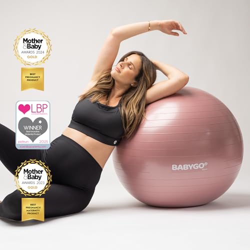 BABYGO Birthing Ball - Pregnancy Yoga Labor & Exercise Ball & Book Set Trimester Targeting, Maternity Physio, Birth & Recovery Plan Included Anti Burst Eco Friendly - color: Rosewood, size: 65cm - Manual