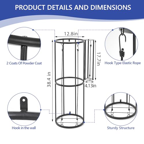 Garage Ball Storage Rack, Wall Mounted with Side Ball Basket, Black | Side Small Ball Basket, Vertical Sports Equipment Organizer for Basketball, Soccer, Football, Volleyball,Garage Gym Game Room