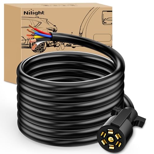 Nilight 7Way 16FT 7 Way Trailer Extension Cord Heavy Duty Plug Inline Cord 16 FT for Truck Camper Blade Molded RV Cable Wire Weatherproof Corrosion Resistant 7 Pin Trailer Plug Wire Harness - color: RV Standard Trailer Cord 16FTw/Plug