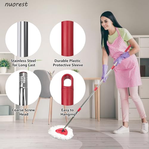 Nuorest Spin Mop Replacement Set for EasyWring 1-Tank System, Includes 2 Microfiber Mop Heads, 1 Adjustable Spin Mop Handle (30"-58"), 1 Spin Base, Floor Cleaning(No Bucket) - size: 2 Heads+1 Handle+1 Base(1-TANK)