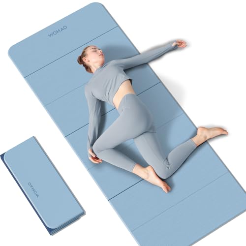 7-Fold Yoga Mat 70"x24" - 1/2 Inch Thick | Folding Exercise Mat, Compact Non-Slip TPE Mat, For Travel, Storage, Yoga & Home Gym, Lightweight & Portable - color: Blue-gray+Navy blue