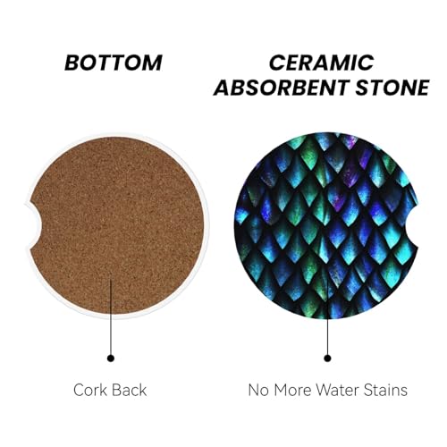 Dragon Scales Car Coasters for Cup Holders, 2 Pack Absorbent Ceramic Drink Cup Coaster for Women Men, Auto Interior Accessories - color: T2