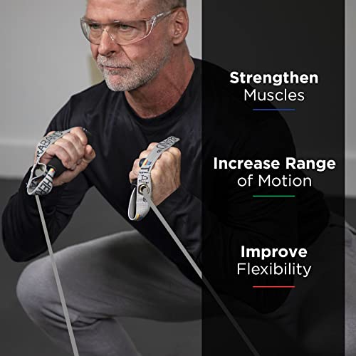 THERABAND Resistance Tubing with Handles, Silver, Super Heavy Level, 50" Latex Stretch Resistance Bands for Exercise, Professional Workout Bands for Upper & Lower Body, Color-Coded Levels - color: Silver - Super Heavy