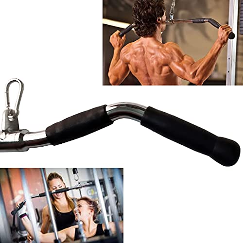Lat Cable Machine Attachment Curl Pulldown Barbell Revolving Bar, Multi-Exerciser Cable Attachment, Solid Steel Tricep Press Down Bar with Rubber Handgrips & Revolving Hanger - color: 28 Inch