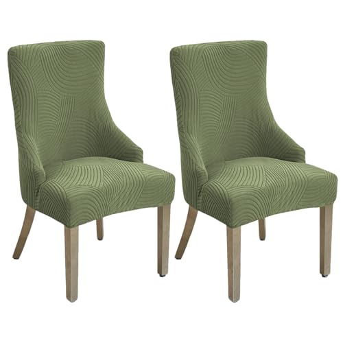 Wingback Dining Chair Covers Stretch Wing Back Side Chair Slipcover Accent Chair Cover Slipcover with Arm Chair Protector Cover for Dining Living Room (Green, 2PCS) - color: A- Green, size: 2 PCS